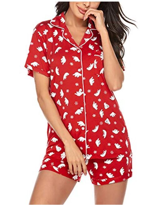 Ekouaer Sleepwear Womens Pajama Set Short Sleeve Pjs Button Down Nightwear Soft Loungewear XS-XXL