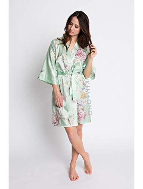 Women's Satin Kimono Robe Short - Floral