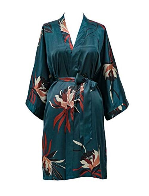 Women's Satin Kimono Robe Short - Floral