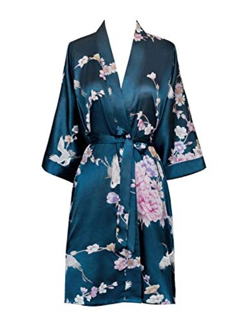 Women's Satin Kimono Robe Short - Floral