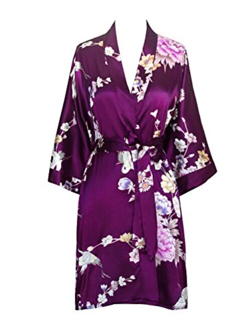 Women's Satin Kimono Robe Short - Floral