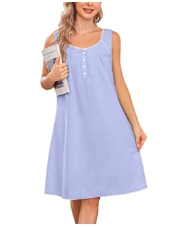 Women's Nightgown Sleepwear Cotton Sleeveless Sleep Dress V Neck Nightwear Loungewear