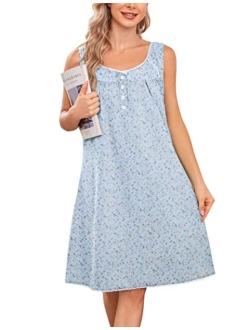 Women's Nightgown Sleepwear Cotton Sleeveless Sleep Dress V Neck Nightwear Loungewear