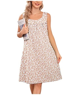 Women's Nightgown Sleepwear Cotton Sleeveless Sleep Dress V Neck Nightwear Loungewear