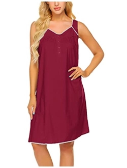 Women's Nightgown Sleepwear Cotton Sleeveless Sleep Dress V Neck Nightwear Loungewear