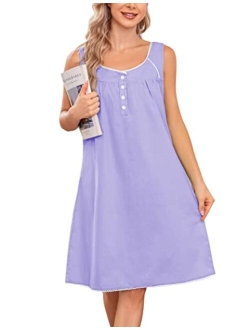 Women's Nightgown Sleepwear Cotton Sleeveless Sleep Dress V Neck Nightwear Loungewear