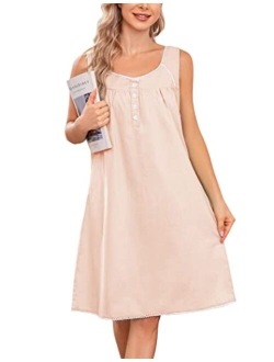 Women's Nightgown Sleepwear Cotton Sleeveless Sleep Dress V Neck Nightwear Loungewear