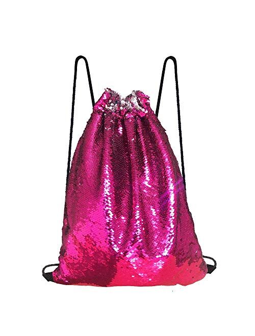 Alritz Mermaid Sequin Drawstring Bags Reversible Sequin Dance Bags Gym Backpacks for Girls Kids