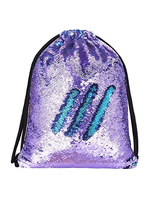 Alritz Mermaid Sequin Drawstring Bags Reversible Sequin Dance Bags Gym Backpacks for Girls Kids