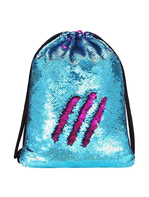 Alritz Mermaid Sequin Drawstring Bags Reversible Sequin Dance Bags Gym Backpacks for Girls Kids