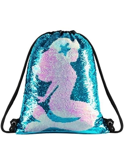 Segorts Sequin Mermaid Drawstring Bag Reversible Sequin Dance Bag for Girls Kids