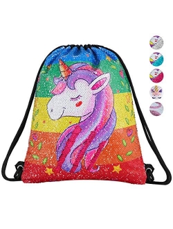 Segorts Sequin Mermaid Drawstring Bag Reversible Sequin Dance Bag for Girls Kids