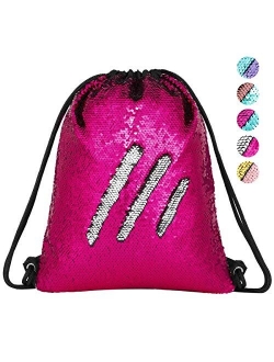 Segorts Sequin Mermaid Drawstring Bag Reversible Sequin Dance Bag for Girls Kids