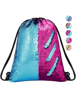 Segorts Sequin Mermaid Drawstring Bag Reversible Sequin Dance Bag for Girls Kids