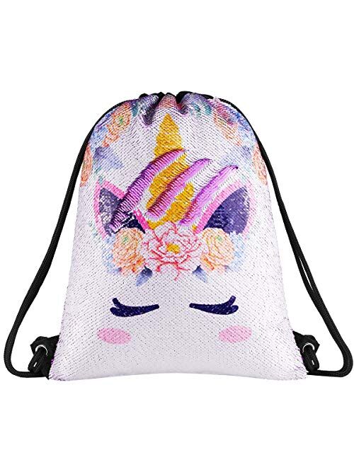 Segorts Sequin Mermaid Drawstring Bag Reversible Sequin Dance Bag for Girls Kids