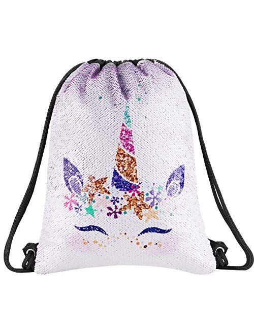 Segorts Sequin Mermaid Drawstring Bag Reversible Sequin Dance Bag for Girls Kids