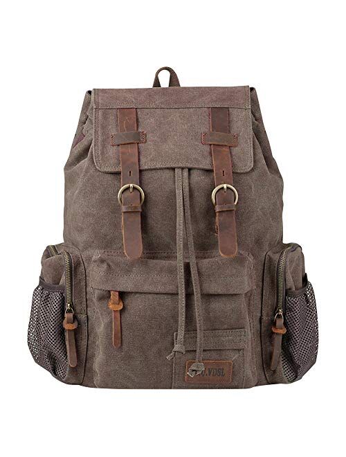 P.KU.VDSL Canvas Vintage Backpack, Leather Hiking Daypack Laptop Travel Backpacks Bag