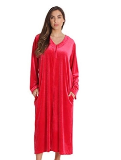 Just Love Stretch Velour Embroidered Zipper Lounger Robe for Women with Pockets