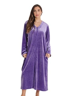 Just Love Stretch Velour Embroidered Zipper Lounger Robe for Women with Pockets