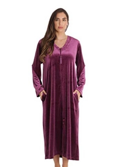 Just Love Stretch Velour Embroidered Zipper Lounger Robe for Women with Pockets