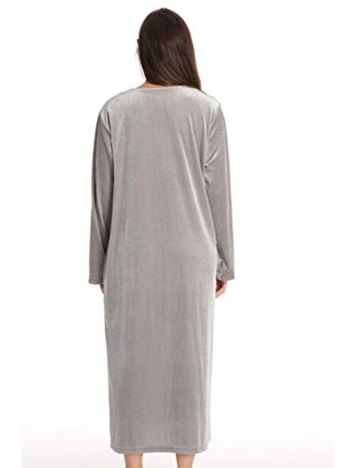 Just Love Stretch Velour Embroidered Zipper Lounger Robe for Women with Pockets