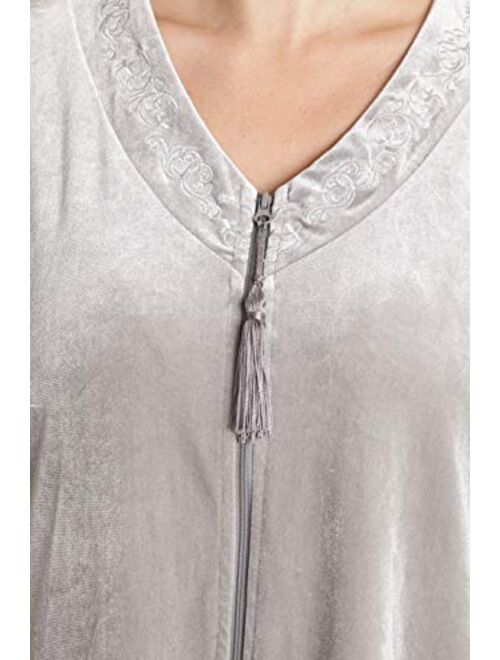 Just Love Stretch Velour Embroidered Zipper Lounger Robe for Women with Pockets