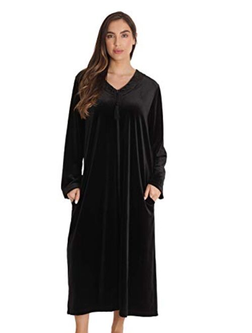 Just Love Stretch Velour Embroidered Zipper Lounger Robe for Women with Pockets