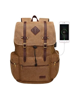 Modoker Vintage Canvas Backpack Leather 16 Inch Laptop Bookbag for Men Women