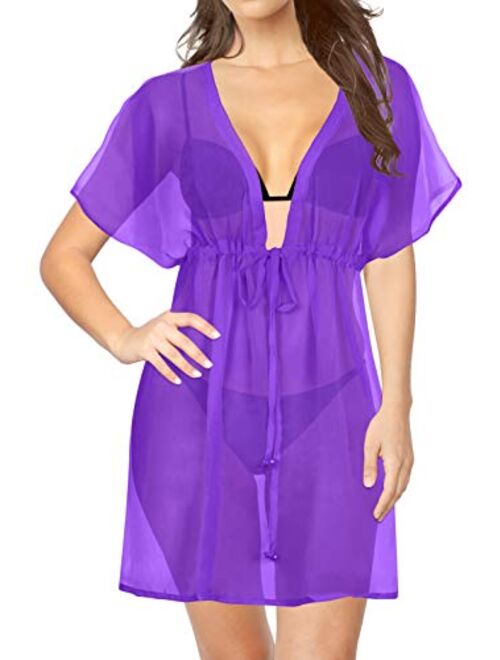 LA LEELA Cover Ups for Swimwear Women Chiffon Blouse Sheer Swim Bathing Suit C