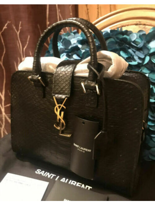 Yves Saint Laurent 100% AUTH, NWT, YSL Saint Laurent Monogram Baby Cabas Satchel Bag Black And Gold