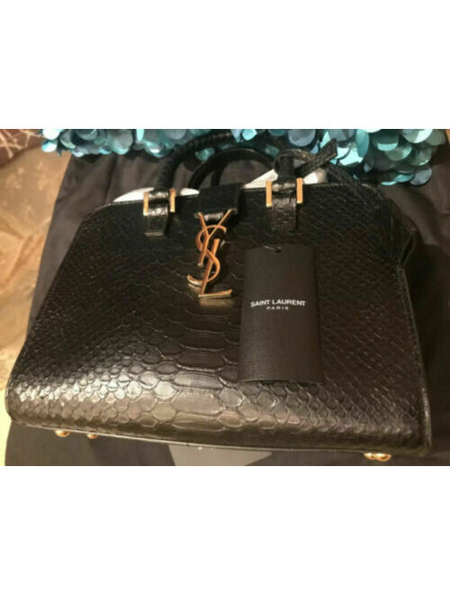 Yves Saint Laurent 100% AUTH, NWT, YSL Saint Laurent Monogram Baby Cabas Satchel Bag Black And Gold