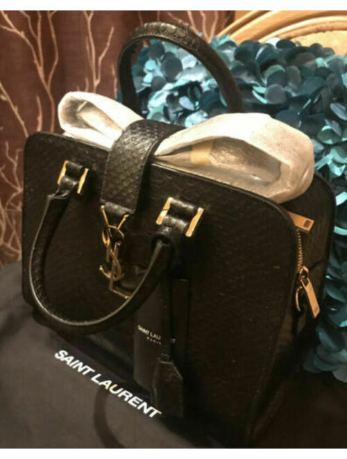 Yves Saint Laurent 100% AUTH, NWT, YSL Saint Laurent Monogram Baby Cabas Satchel Bag Black And Gold