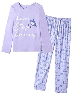 VENTELAN Women Pajamas Cute Owl Sleepwear Comfy Pajama Pants Long Sleeve Night Suits