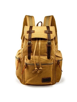 GEARONIC TM Men 21L Vintage Canvas Backpack Leather Laptop School Military