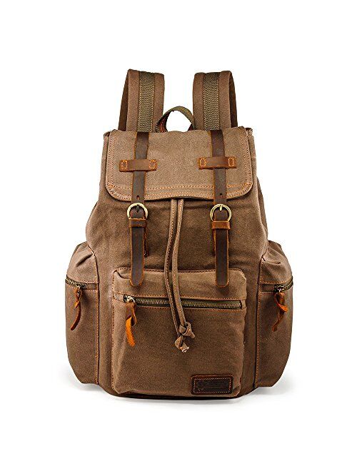 GEARONIC TM Men 21L Vintage Canvas Backpack Leather Laptop School Military