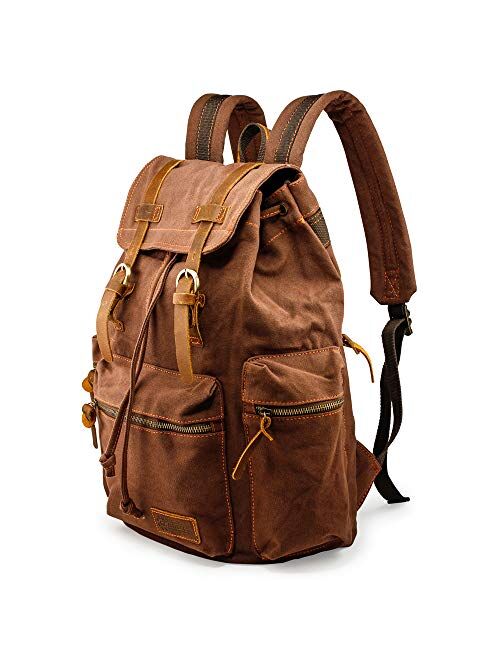 GEARONIC TM Men 21L Vintage Canvas Backpack Leather Laptop School Military