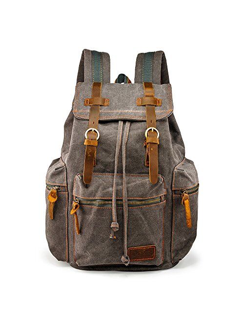 GEARONIC TM Men 21L Vintage Canvas Backpack Leather Laptop School Military