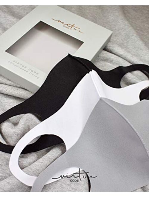 Second Skin in Grayscale Face Mask by VIRTUE CODE Fabric Face Masks 3 Pieces Black Grey White