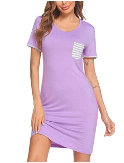 Nightgown Women's Nightgshirt for Sleeping Short Sleeve Nightdress with Pocket Soft Slim Sleepwear Shirt S-XXL