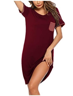 Nightgown Women's Nightgshirt for Sleeping Short Sleeve Nightdress with Pocket Soft Slim Sleepwear Shirt S-XXL