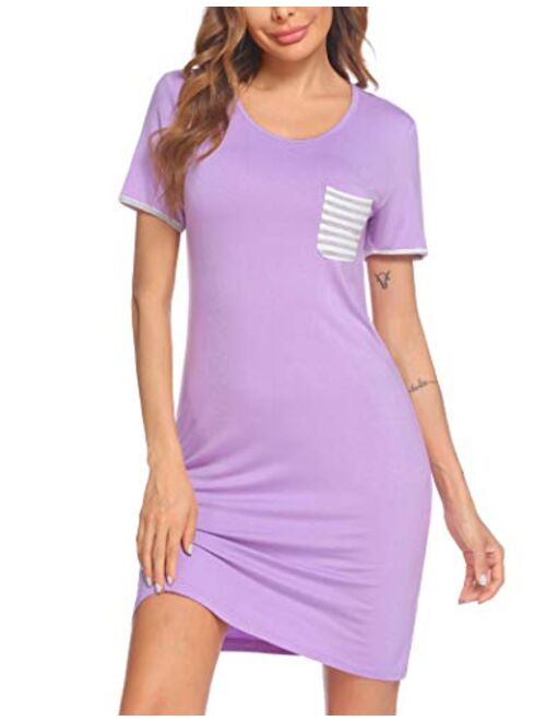 Ekouaer Nightgown Women's Nightgshirt for Sleeping Short Sleeve Nightdress with Pocket Soft Slim Sleepwear Shirt S-XXL