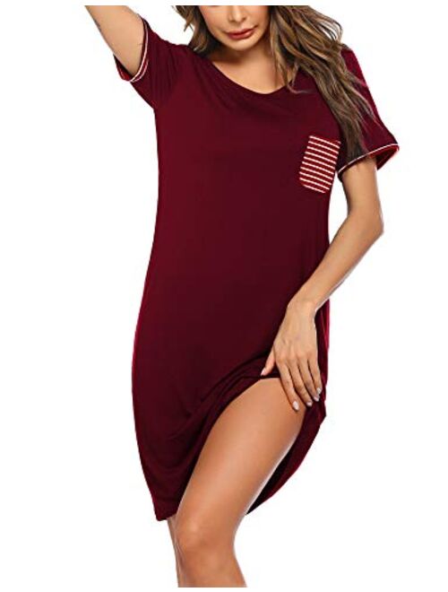 Ekouaer Nightgown Women's Nightgshirt for Sleeping Short Sleeve Nightdress with Pocket Soft Slim Sleepwear Shirt S-XXL