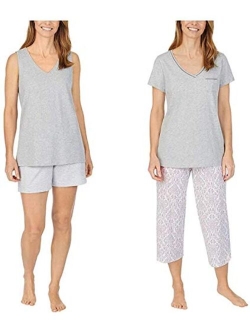 Carole Hochman Women's 4 Piece Pajama Set - Tank Top, Short Sleeve Top, Short, and Capri Pant