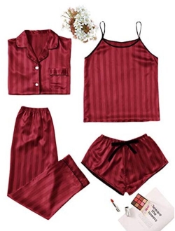 Women's Sleepwear 4pcs Satin Cami with Shirt Pajama Set