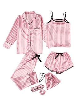 Women's Sleepwear 4pcs Satin Cami with Shirt Pajama Set