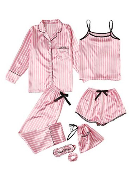 WDIRARA Women's Sleepwear 4pcs Satin Cami with Shirt Pajama Set