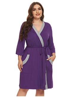 Hanna Nikole Women Kimono Robe Plus Size Cotton Lightweight Robe Short Knit Bathrobe