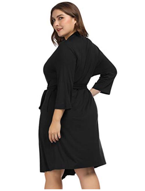 Hanna Nikole Women Kimono Robe Plus Size Cotton Lightweight Robe Short Knit Bathrobe