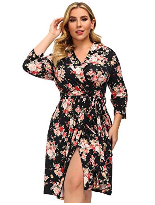 Hanna Nikole Women Kimono Robe Plus Size Cotton Lightweight Robe Short Knit Bathrobe