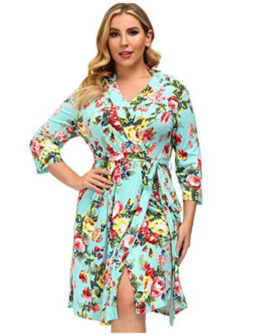 Hanna Nikole Women Kimono Robe Plus Size Cotton Lightweight Robe Short Knit Bathrobe